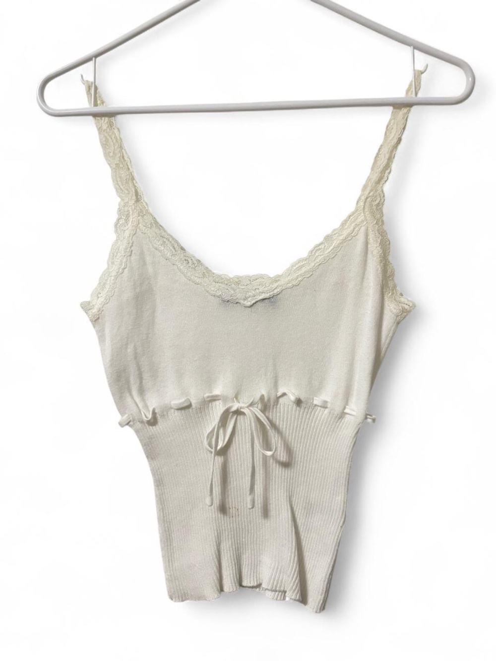 Brandy Melville White Lace-Trim Knit Top
